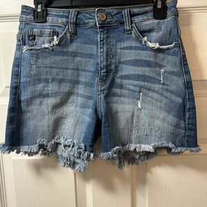 KanCan Blue Distressed Jean Shorts with Frayed Hem Medium
